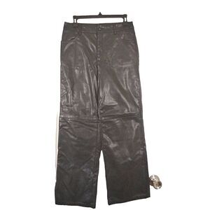 Womens False Leather Black Pants Size Large Flared Pockets